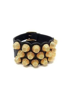 Balenciaga Bracelet Giant Double Strap Black Gold Leather Metal Studs